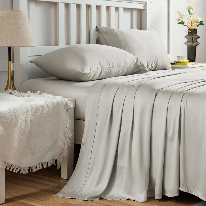BAMBOO BREATHABLE SHEET SET - Matching 2 Pillowcase, Fitted & Flat Sheet Together