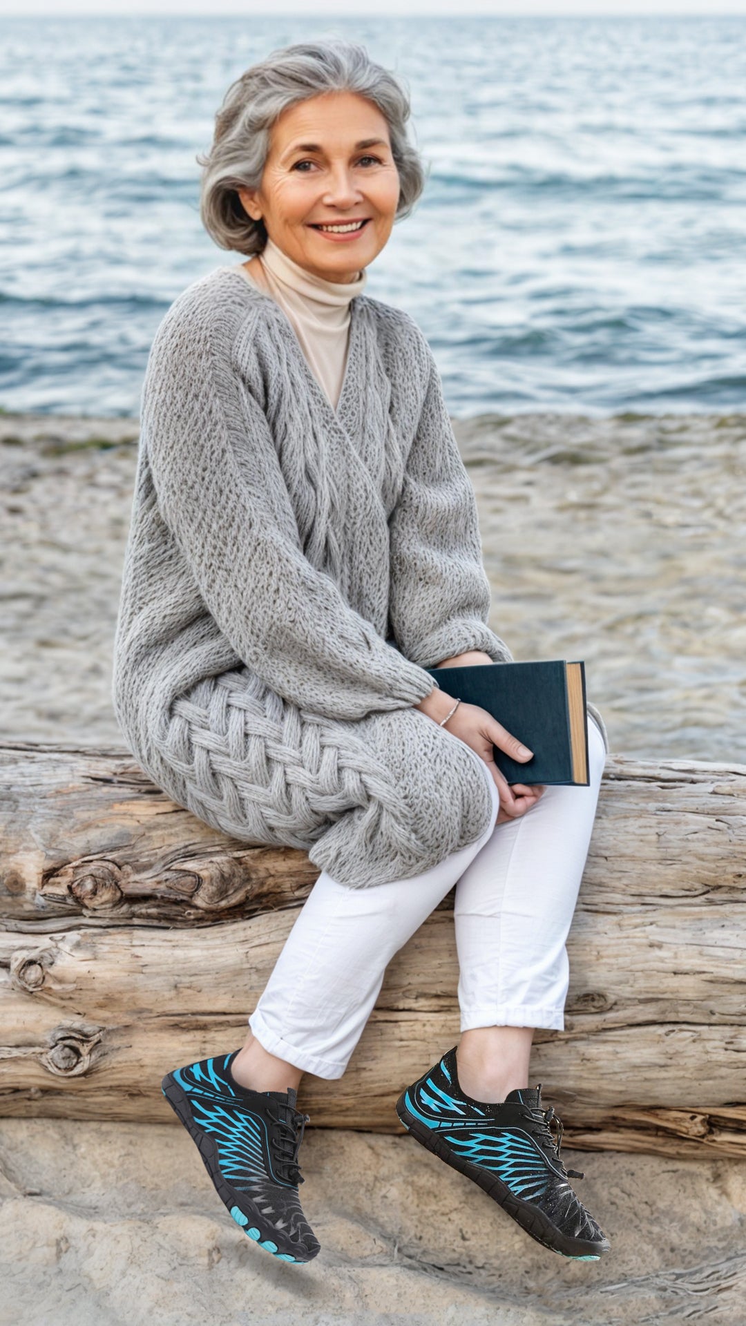 Woman displaying HIKE shoes