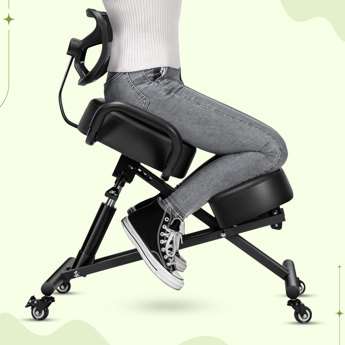 Kneeling Office Chair with Back Support - Stool with Smooth Casters ...
