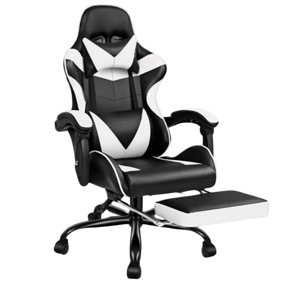 Gaming Chair With Lumbar Massager & Foot Rest | Extended Sit Support ...