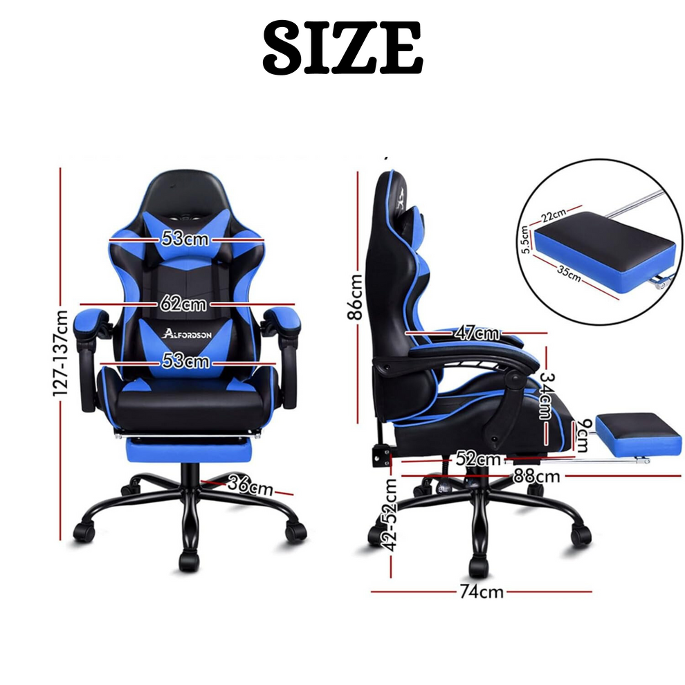 Gaming Chair With Lumbar Massager & Foot Rest | Extended Sit Support ...