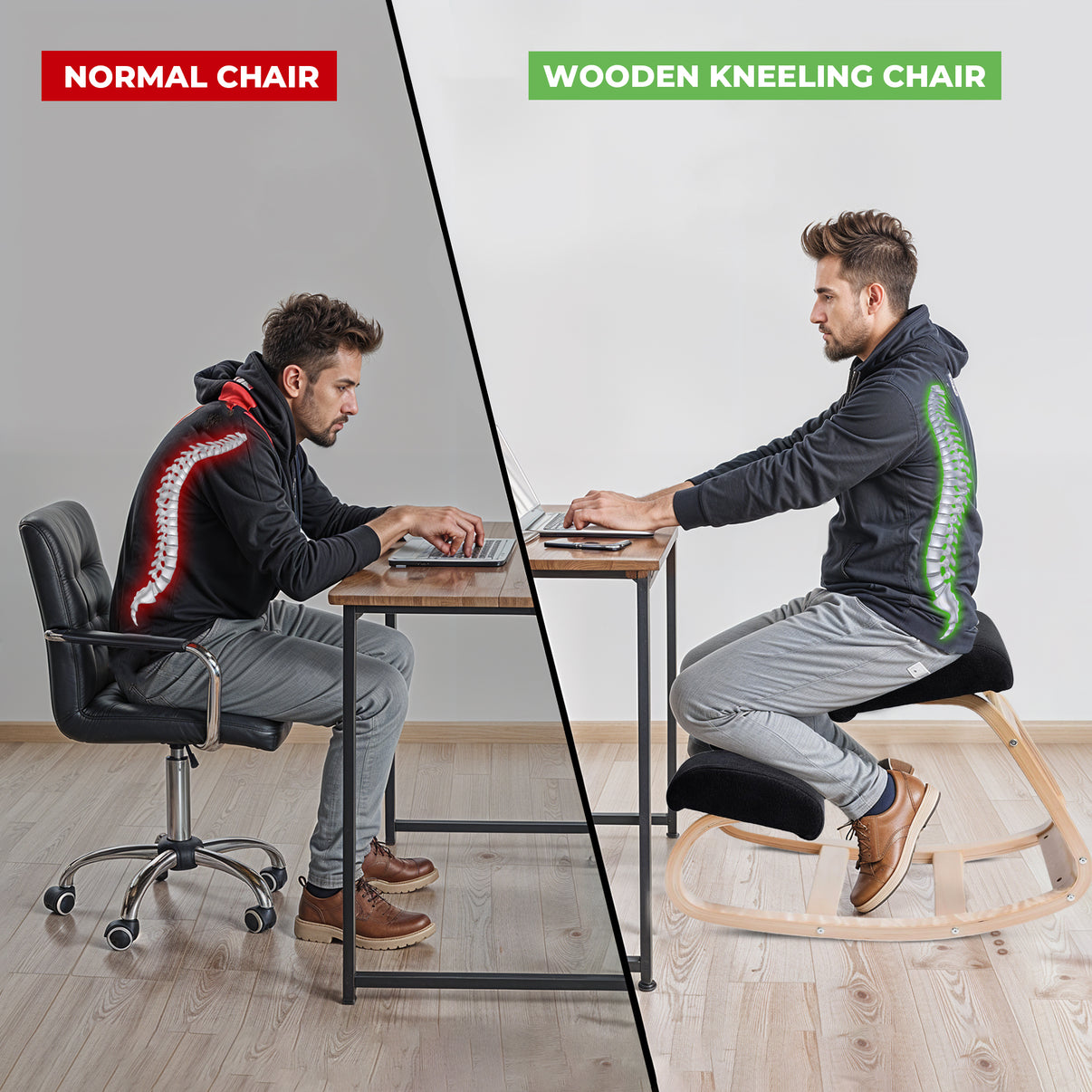Ergonomic Wooden Kneeling Chair | Rocker Stool Design, Posture ...