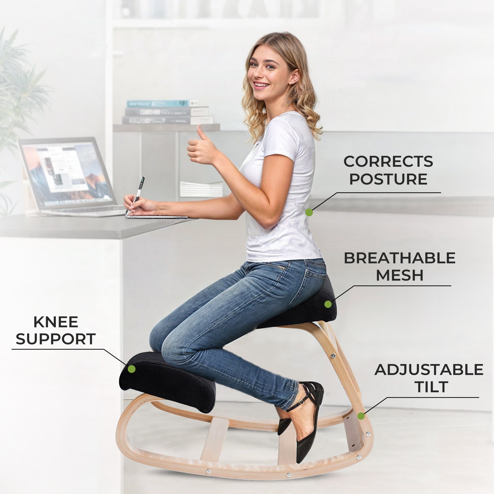 Ergonomic Kneeling Chair Wooden Rocking Office Kneeling Chair