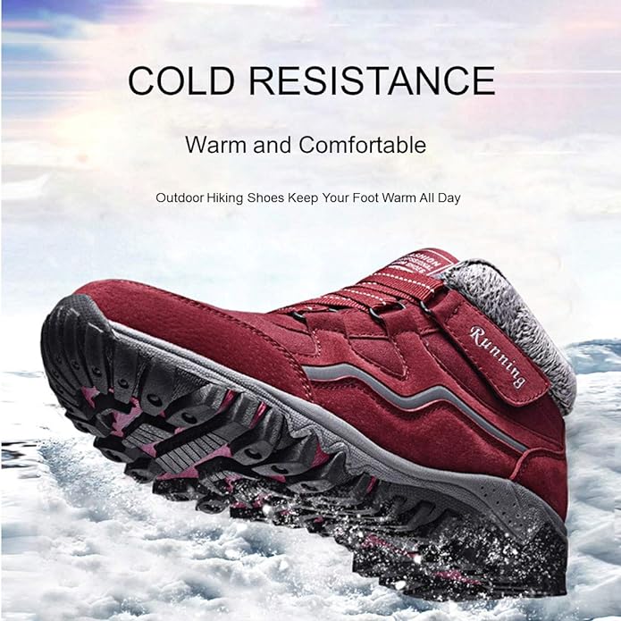 Women Winter Comfy Shoes with Warm Fur Lined & Anti-Slip Soles for Outdoor Walking and Trekking