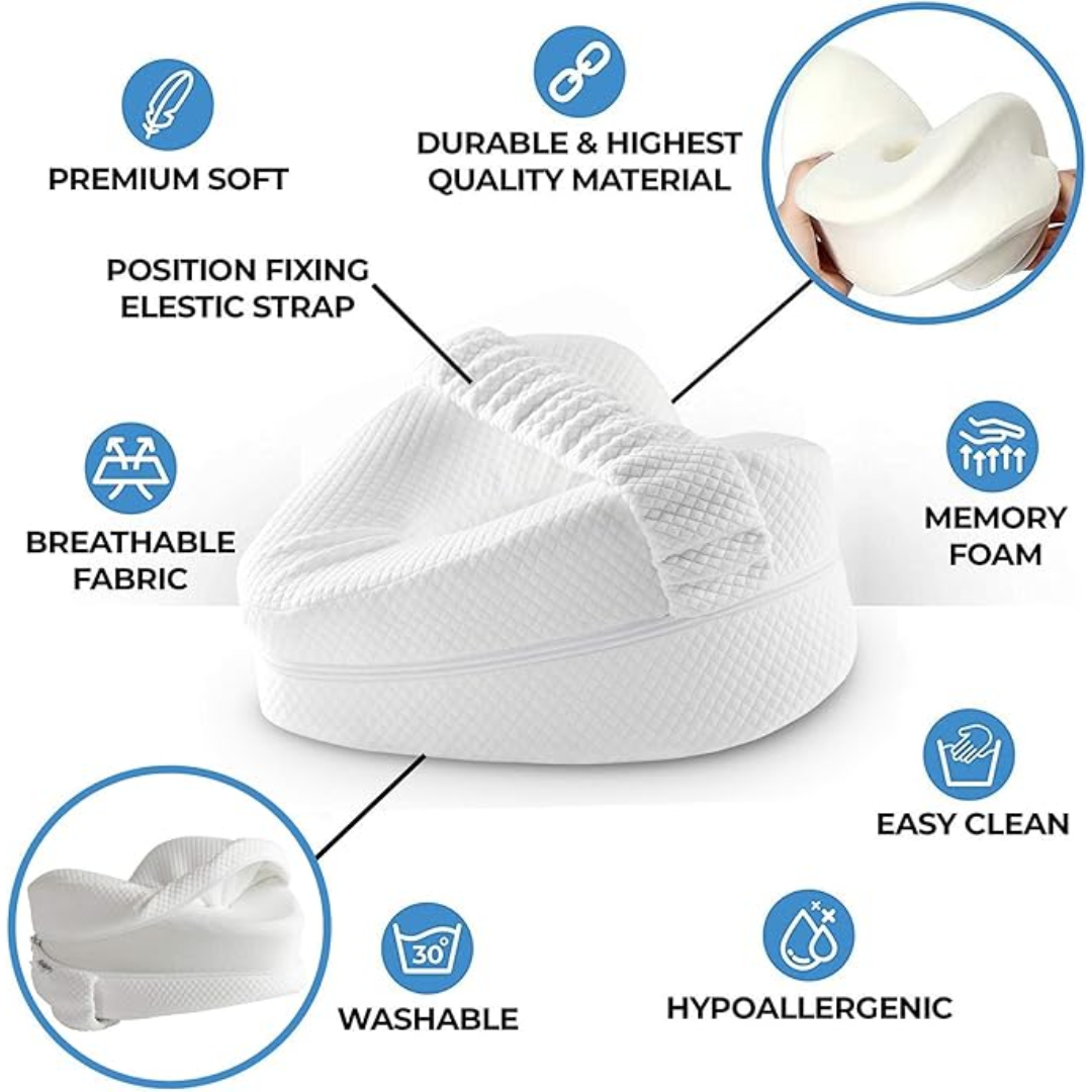 Knee Pillow Memory Foam - MEMORY FOAM - FOR BACK DISCOMFORT, SIDE SLEEPERS & PREGNANCY