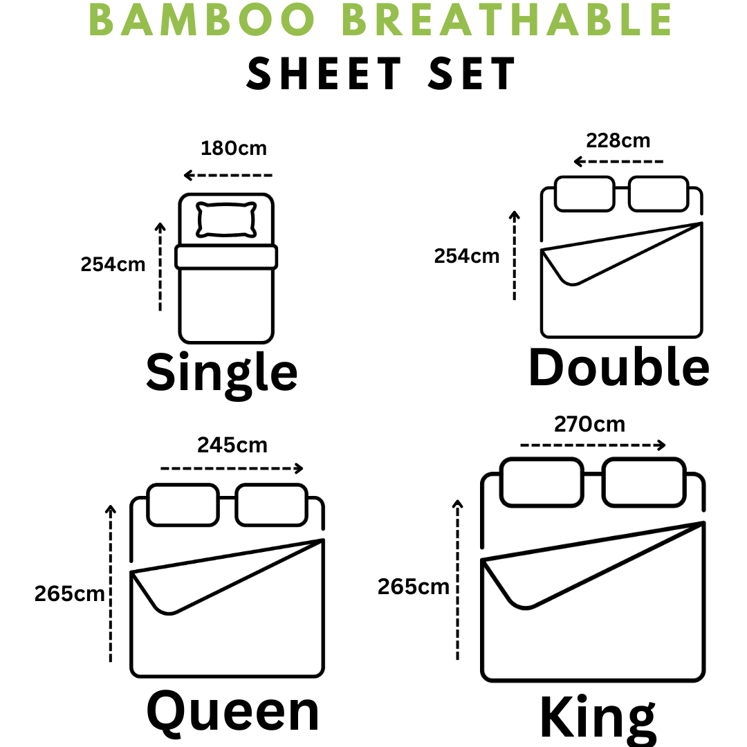 Bamboo Cooling Sheet Set - Matching 2 Pillowcase, Fitted & Flat Sheet Together