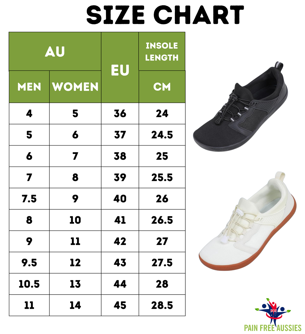 Ergonomic Barefoot Shoes - Minimalist Sneakers with Wide Toe Box Size Guide