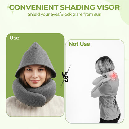 Upgraded Hooded Travel Neck Pillow – Memory Foam Pillow for Long Flights & Sleeping