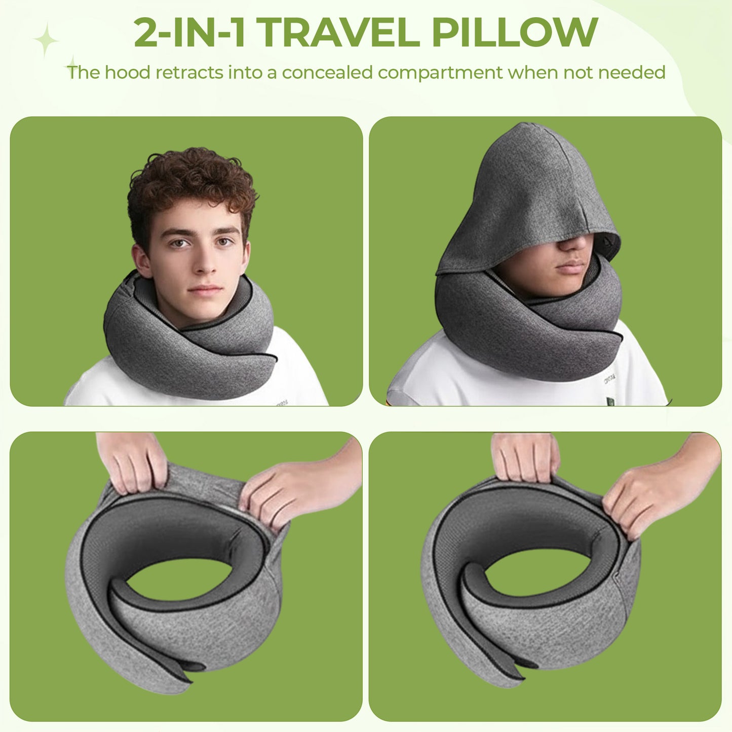Upgraded Hooded Travel Neck Pillow – Memory Foam Pillow for Long Flights & Sleeping