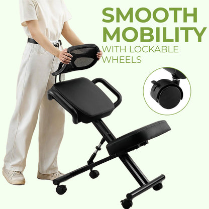 Kneeling Office Chair with Back Support - Stool with Smooth Casters