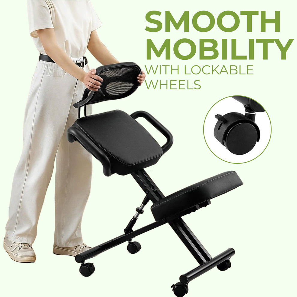 Kneeling Office Chair With Back Support - Stool With Smooth Casters ...