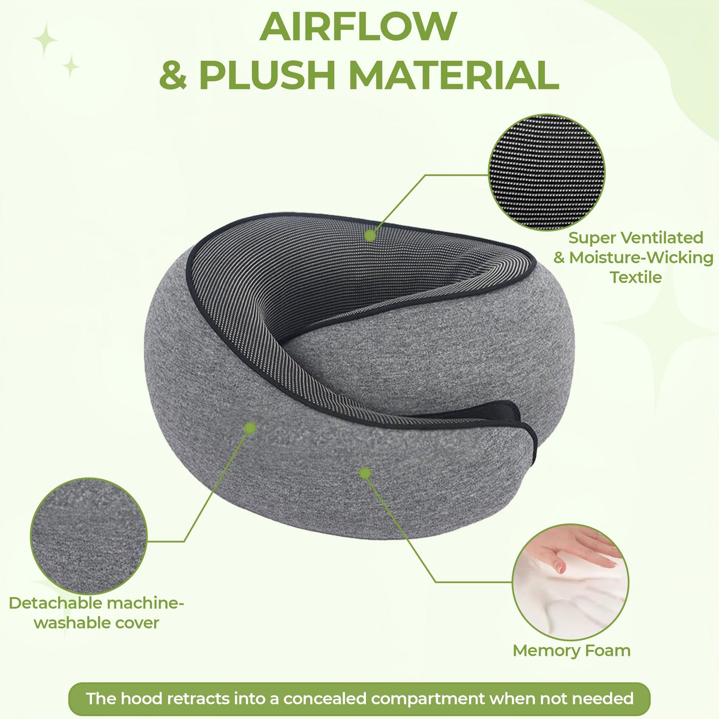 Upgraded Hooded Travel Neck Pillow – Memory Foam Pillow for Long Flights & Sleeping