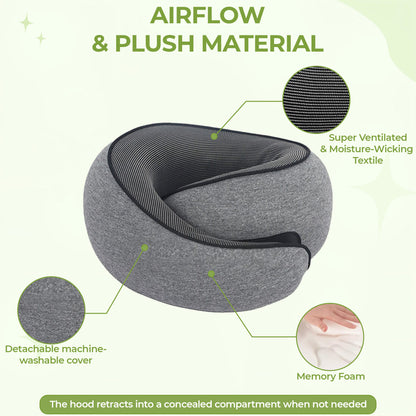 Upgraded Hooded Travel Neck Pillow – Memory Foam Pillow for Long Flights & Sleeping
