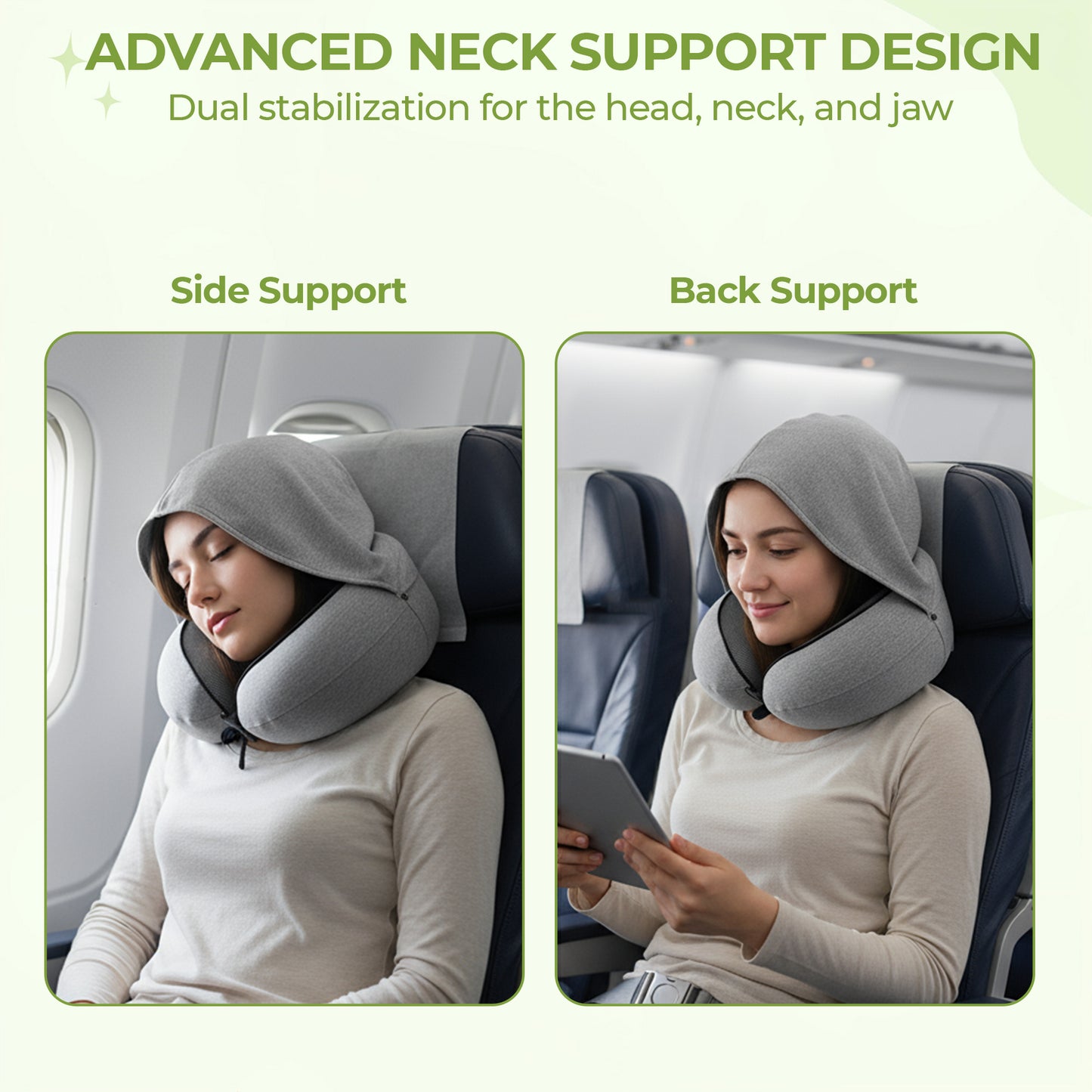 Upgraded Hooded Travel Neck Pillow – Memory Foam Pillow for Long Flights & Sleeping