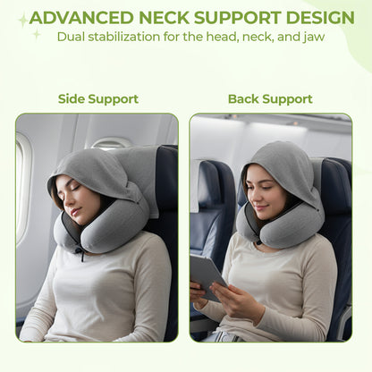 Upgraded Hooded Travel Neck Pillow – Memory Foam Pillow for Long Flights & Sleeping