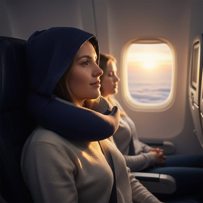 Upgraded Hooded Travel Neck Pillow – Memory Foam Pillow for Long Flights & Sleeping