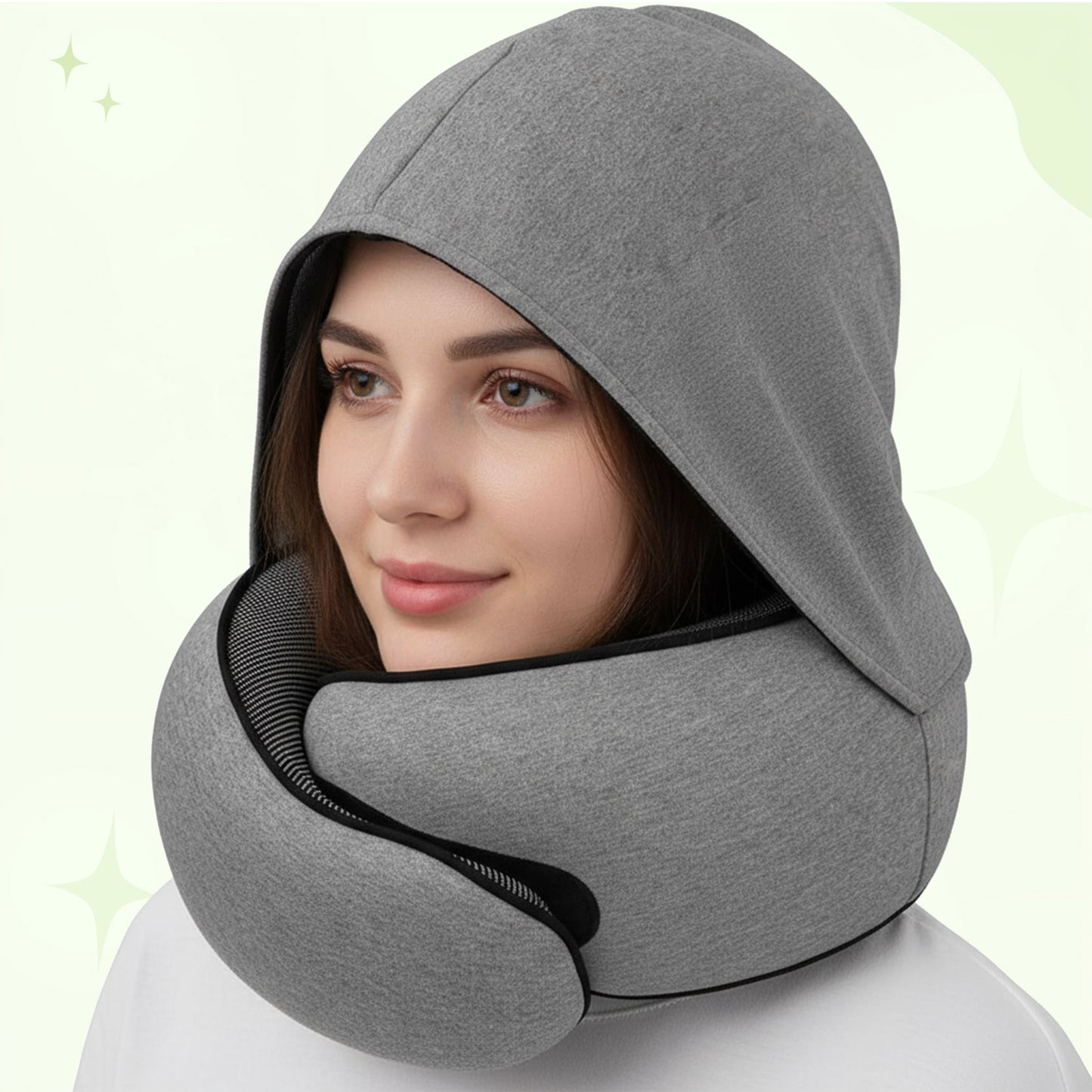Upgraded Hooded Travel Neck Pillow – Memory Foam Pillow for Long Flights & Sleeping