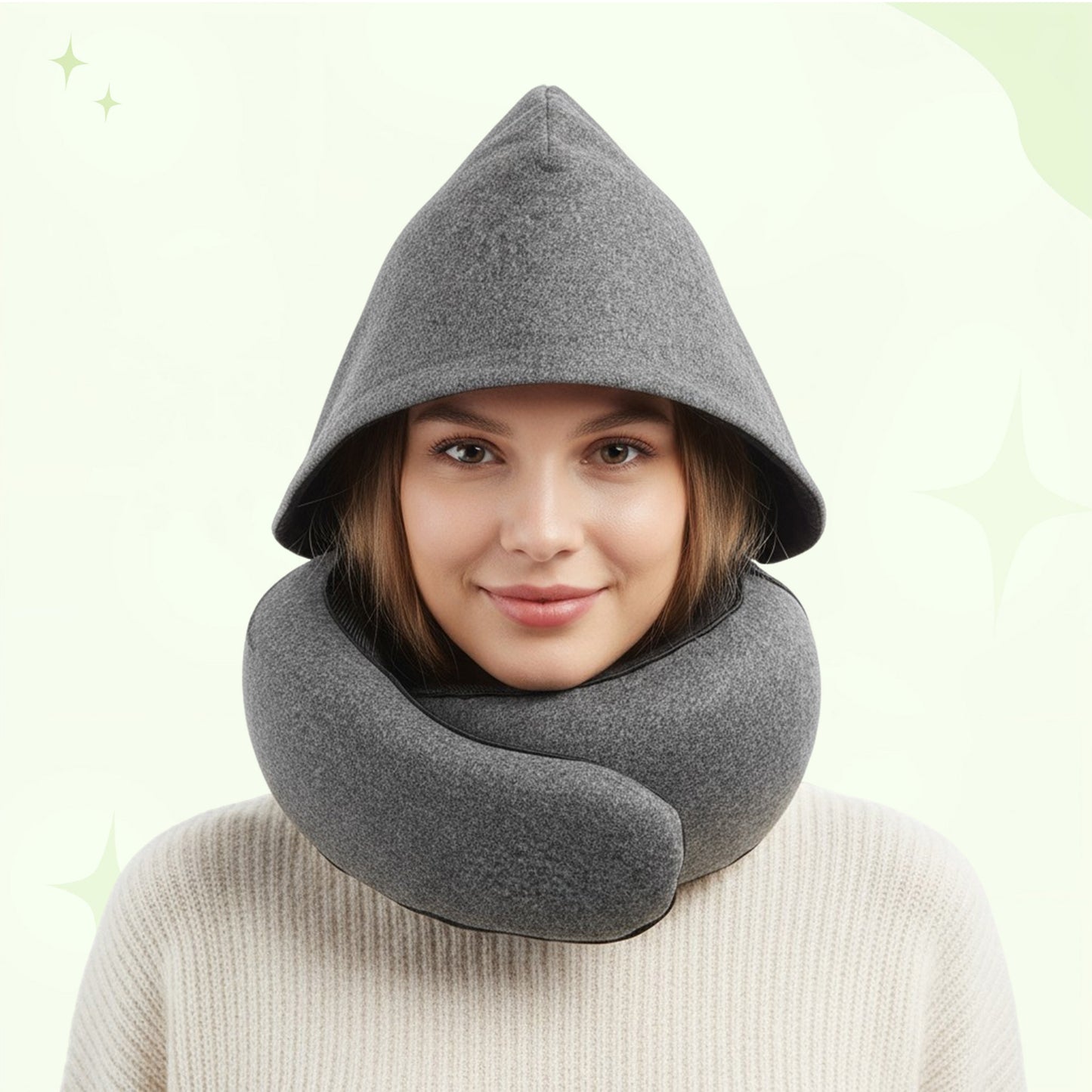 Upgraded Hooded Travel Neck Pillow – Memory Foam Pillow for Long Flights & Sleeping