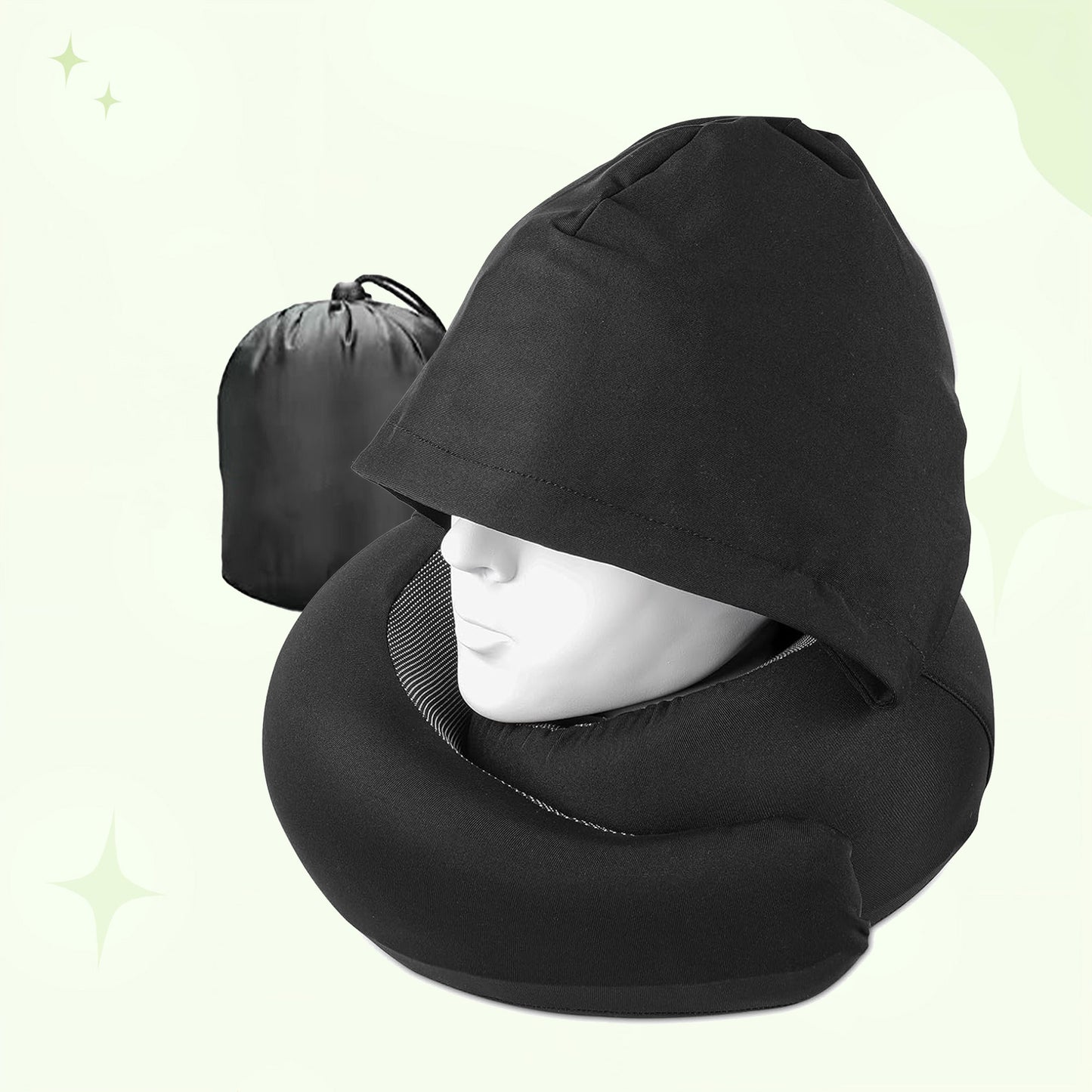 Upgraded Hooded Travel Neck Pillow – Memory Foam Pillow for Long Flights & Sleeping