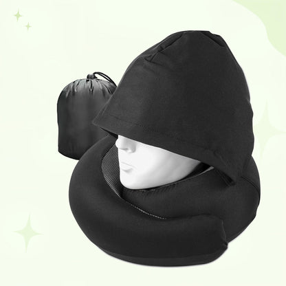 Upgraded Hooded Travel Neck Pillow – Memory Foam Pillow for Long Flights & Sleeping