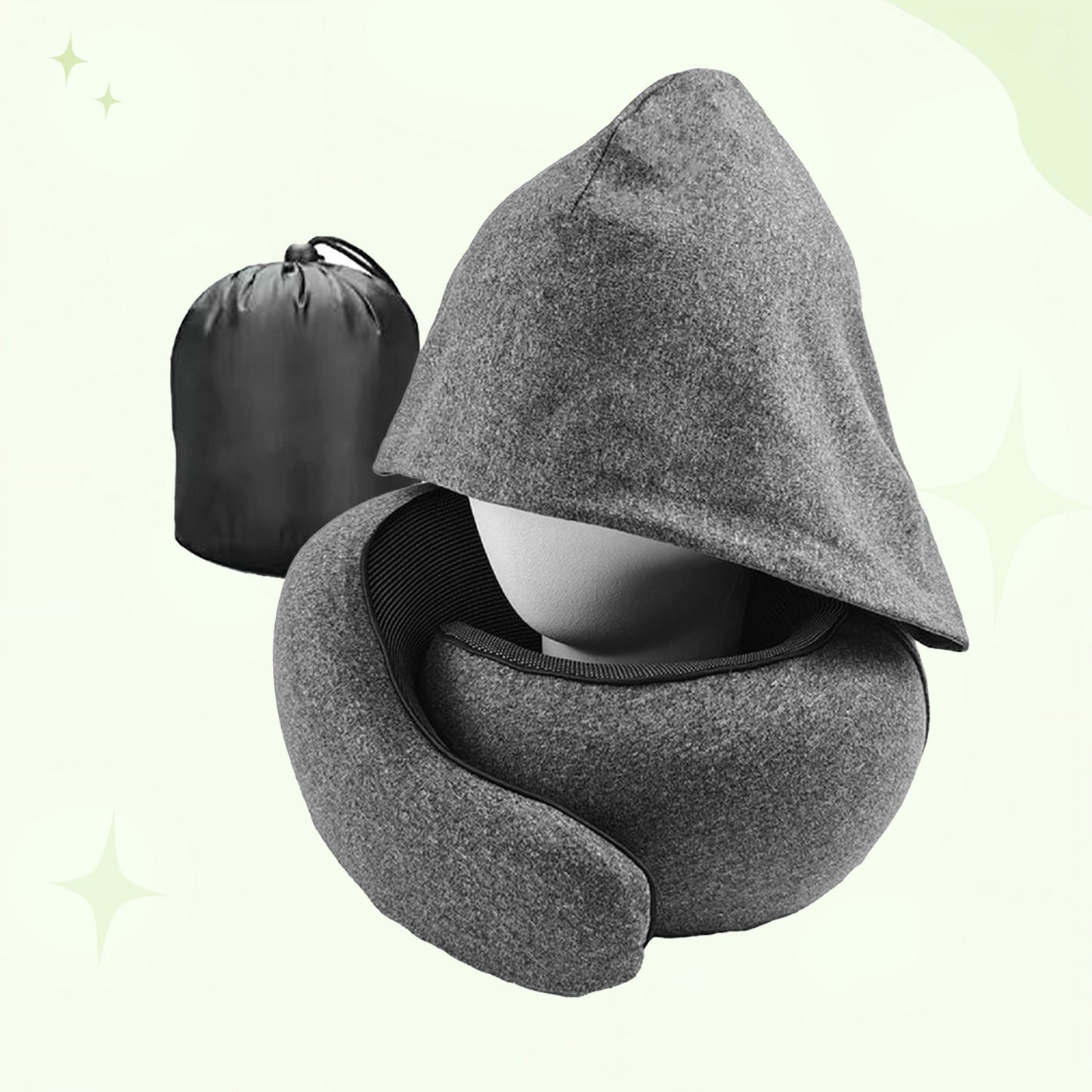 Upgraded Hooded Travel Neck Pillow – Memory Foam Pillow for Long Flights & Sleeping