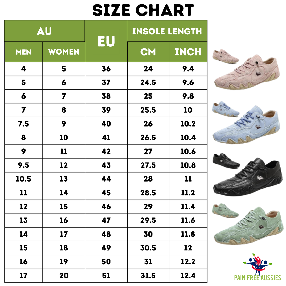Unisex Ultra-Comfortable Barefoot Shoes – Get Enhanced Comfort All Day Size Guide