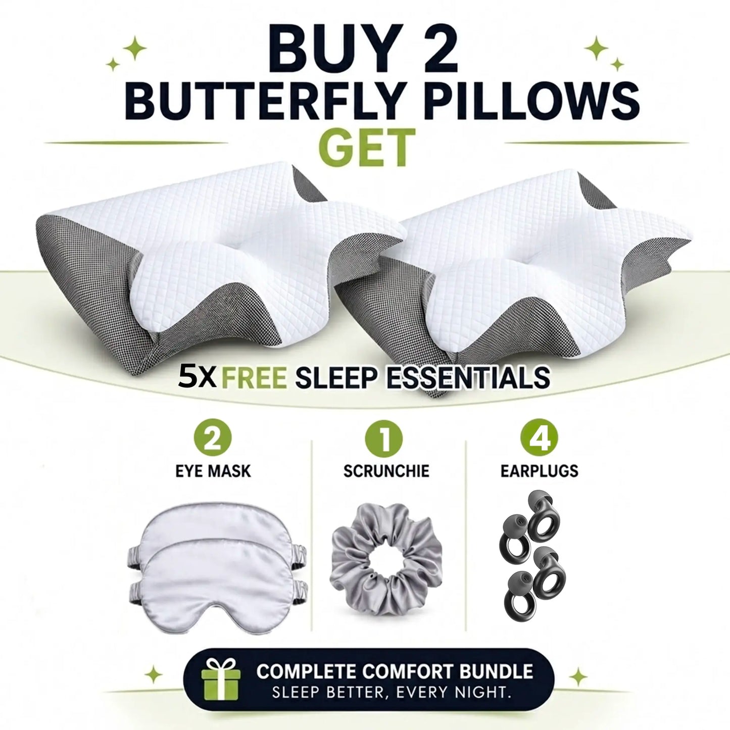 Butterfly Memory Foam Neck Pillow with Armrests for Side & Back Sleepers