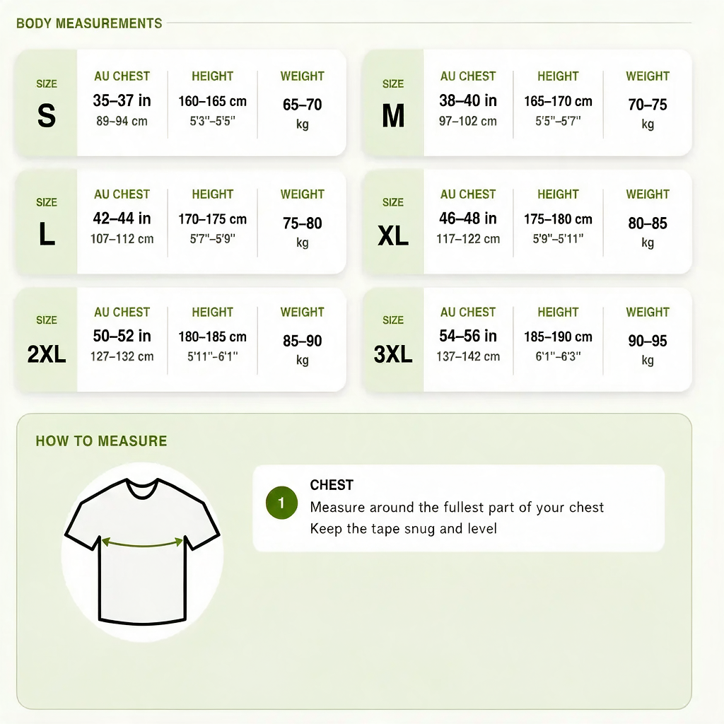 Cooling Crew T-Shirt Size Guide