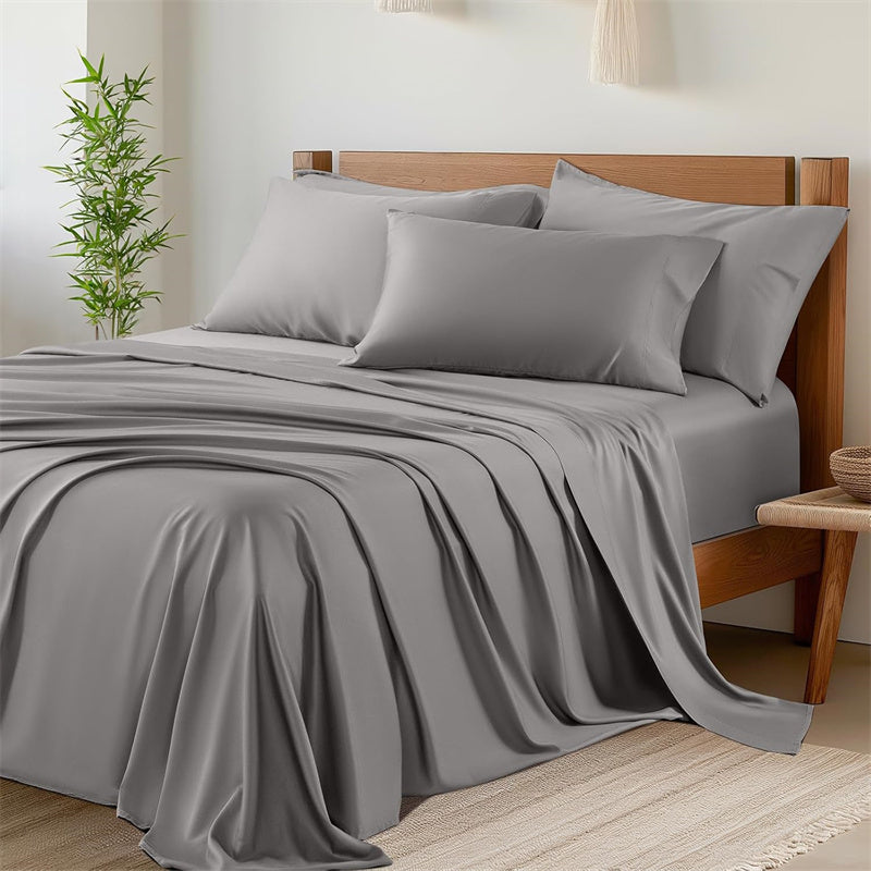 Bamboo Cooling Sheet Set - Matching 2 Pillowcase, Fitted & Flat Sheet Together