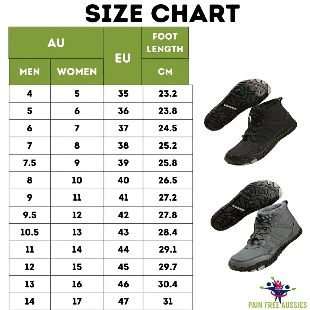 Winter Barefoot Shoe - Keep Feet Warm and Cozy Size Guide