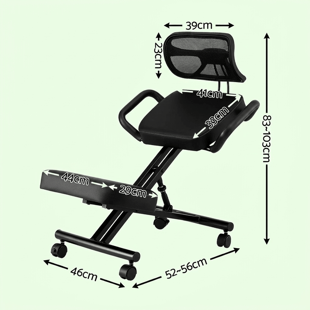 Kneeling Office Chair with Back Support - Stool with Smooth Casters