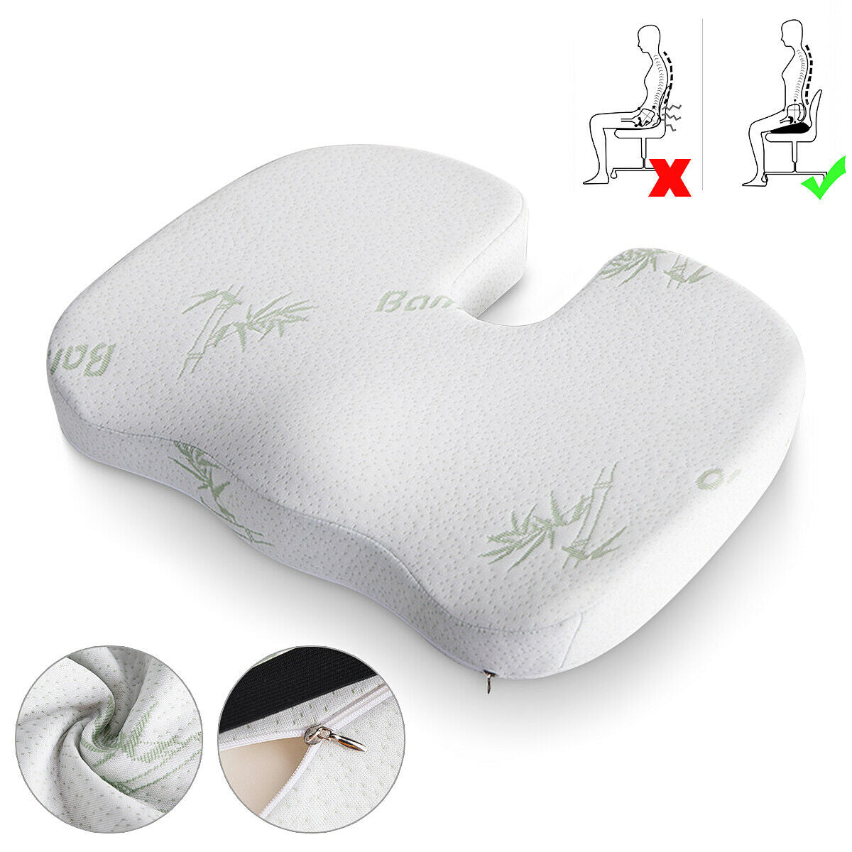 Back & Seat Cushion - Lower Back Cushion Support for Office Chair, Home, Car & Memory Foam Pillow Washable Cover